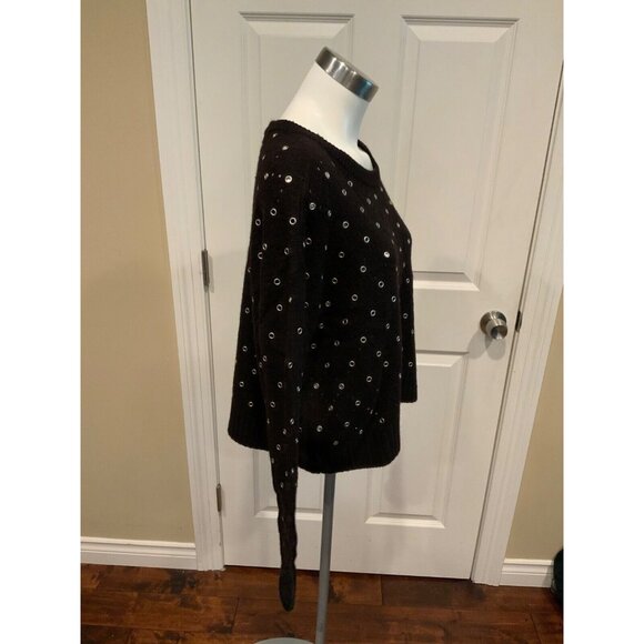 Michael Kors Black 100% Wool Sweater W/ Silver Metal Rings, Size large - Picture 4 of 8